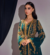 Emerald Green Moroccan Kaftan – Luxury Gold Embroidered Crepe Caftan – Bridal, Henna & Formal Evening Dress