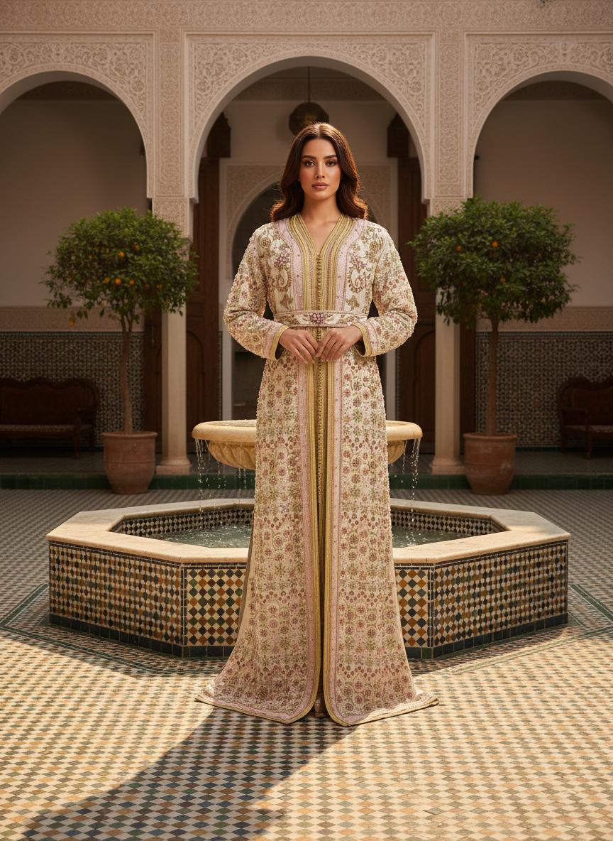 Luxury Moroccan Bridal Kaftan Takchita | Hand Embroidered Wedding Dress, Custom Made Caftan