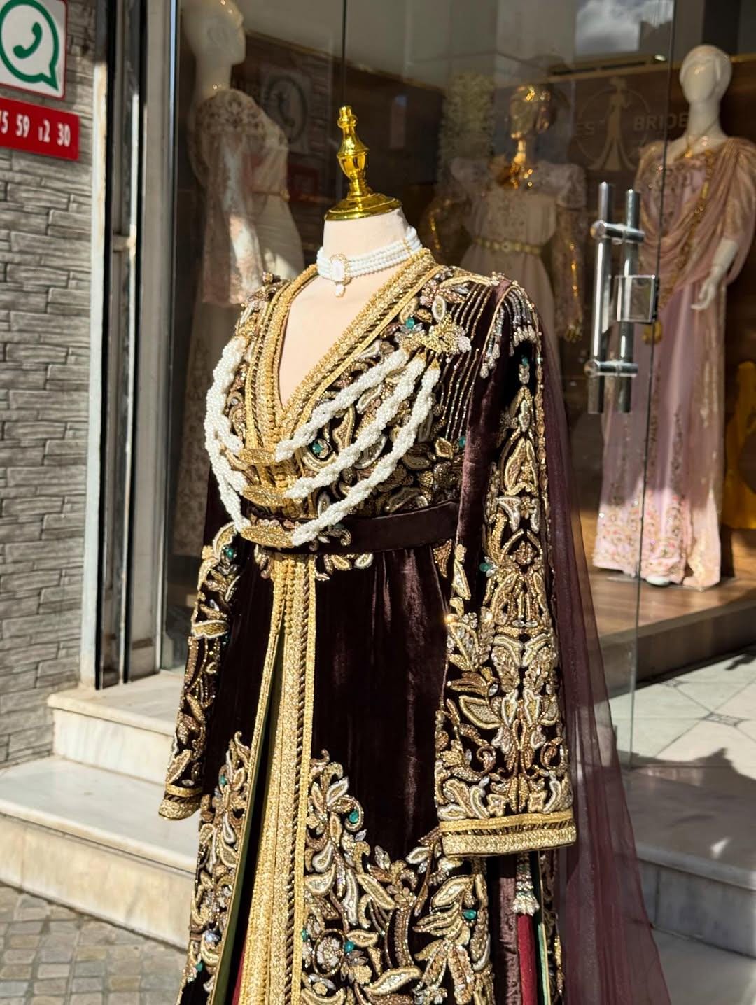 Luxury Burgundy Velvet Kaftan | Gold Embroidered Arabic Takchita Dress, Bridal Gown