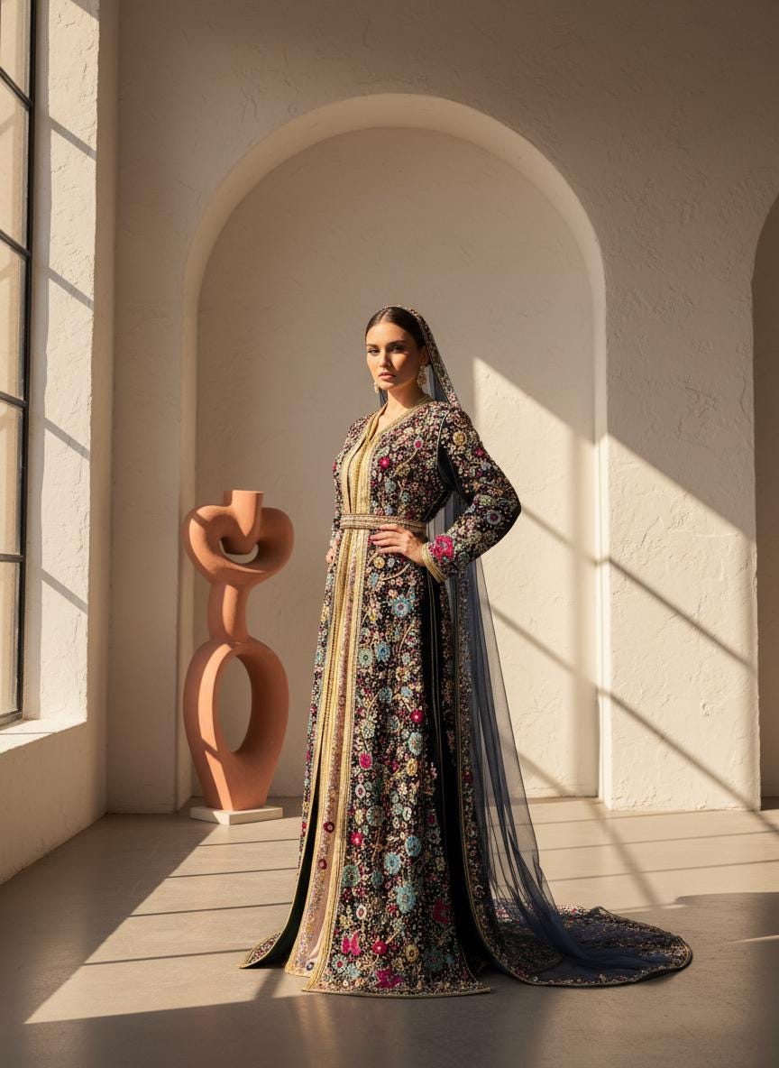 Luxury Moroccan Bridal Kaftan Takchita | Hand Embroidered Wedding Dress (Custom Made)