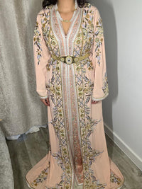 Blush Pink Moroccan Kaftan Dress | Luxury Gold Embroidery, Custom Made Bridal Wear