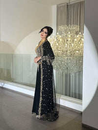 Black Moroccan Kaftan Dress with Gold Embroidery – Handmade Bridal Takchita