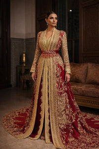Luxury Moroccan Bridal Kaftan Red Velvet | Hand Embroidered Wedding Takchita | Custom Made Arabic Dress