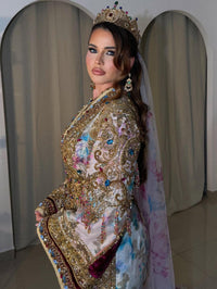 Royal Moroccan Bridal Kaftan, Luxury Silk Jacquard Wedding Dress, Hand Embroidered Couture Caftan