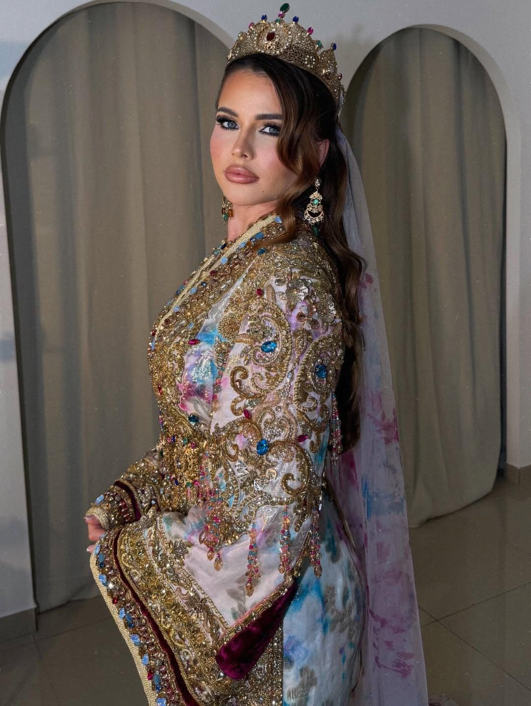 Royal Moroccan Bridal Kaftan, Luxury Silk Jacquard Wedding Dress, Hand Embroidered Couture Caftan