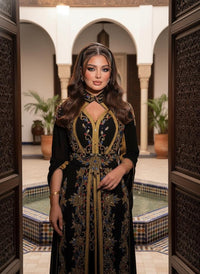 Black Moroccan Kaftan Dress | Gold Embroidered Arabic Caftan | Custom Bridal Gown