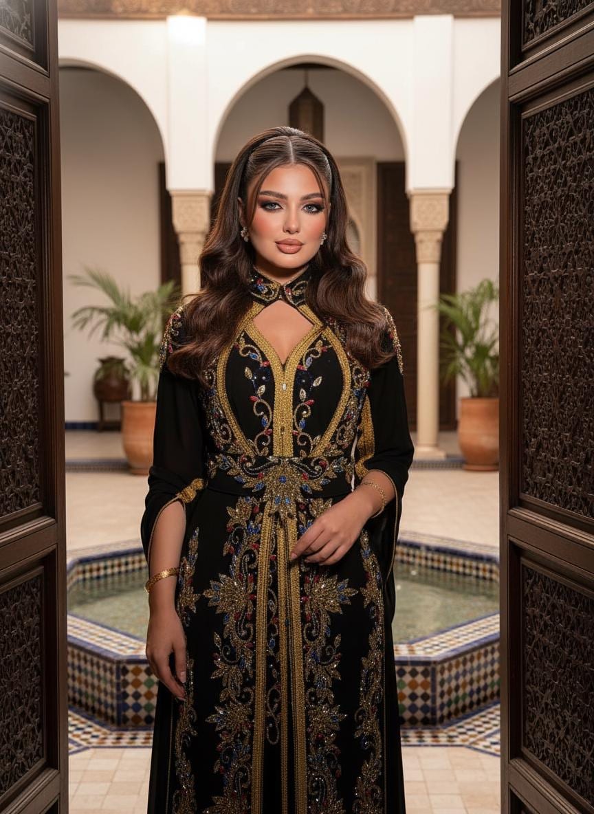 Black Moroccan Kaftan Dress | Gold Embroidered Arabic Caftan | Custom Bridal Gown