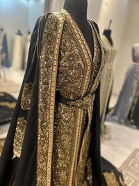 Black Luxury Crepe Kaftan Takchita, Hand Embroidered Bridal Wedding Outfit