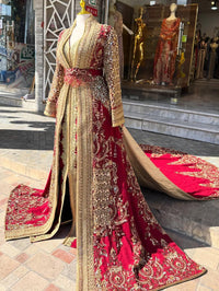 Handmade Moroccan Kaftan Red Gold | Heavy Embroidery Luxury Caftan | Custom Made Arabic Dress