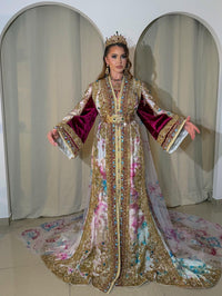 Royal Moroccan Bridal Kaftan, Luxury Silk Jacquard Wedding Dress, Hand Embroidered Couture Caftan
