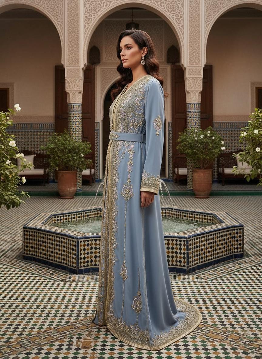Luxury Moroccan Bridal Kaftan Takchita | Hand Embroidered Wedding Dress (Custom Made)