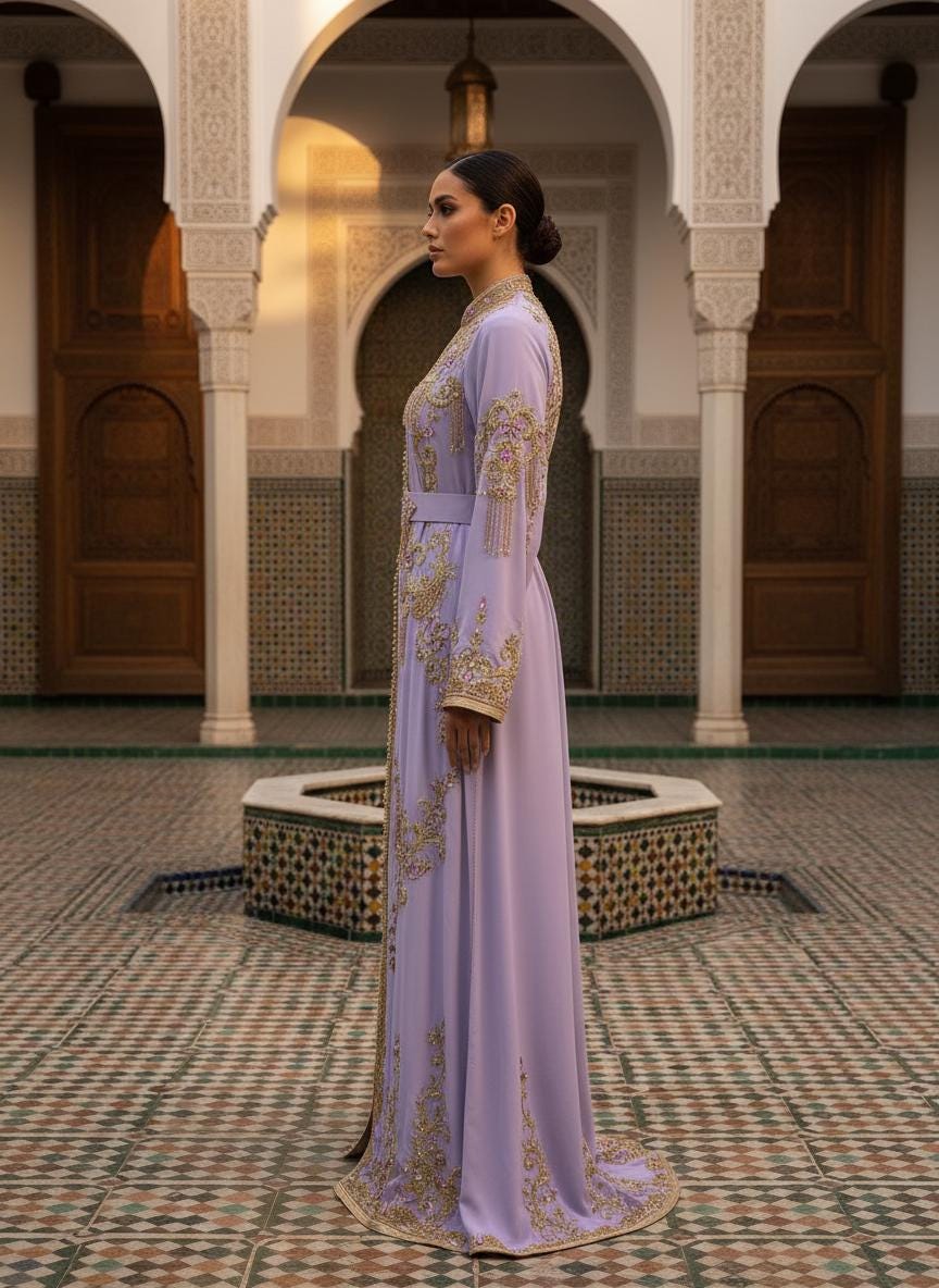 Luxury Hand-Embroidered Moroccan Bridal Kaftan Takchita | Custom Made Wedding Dress