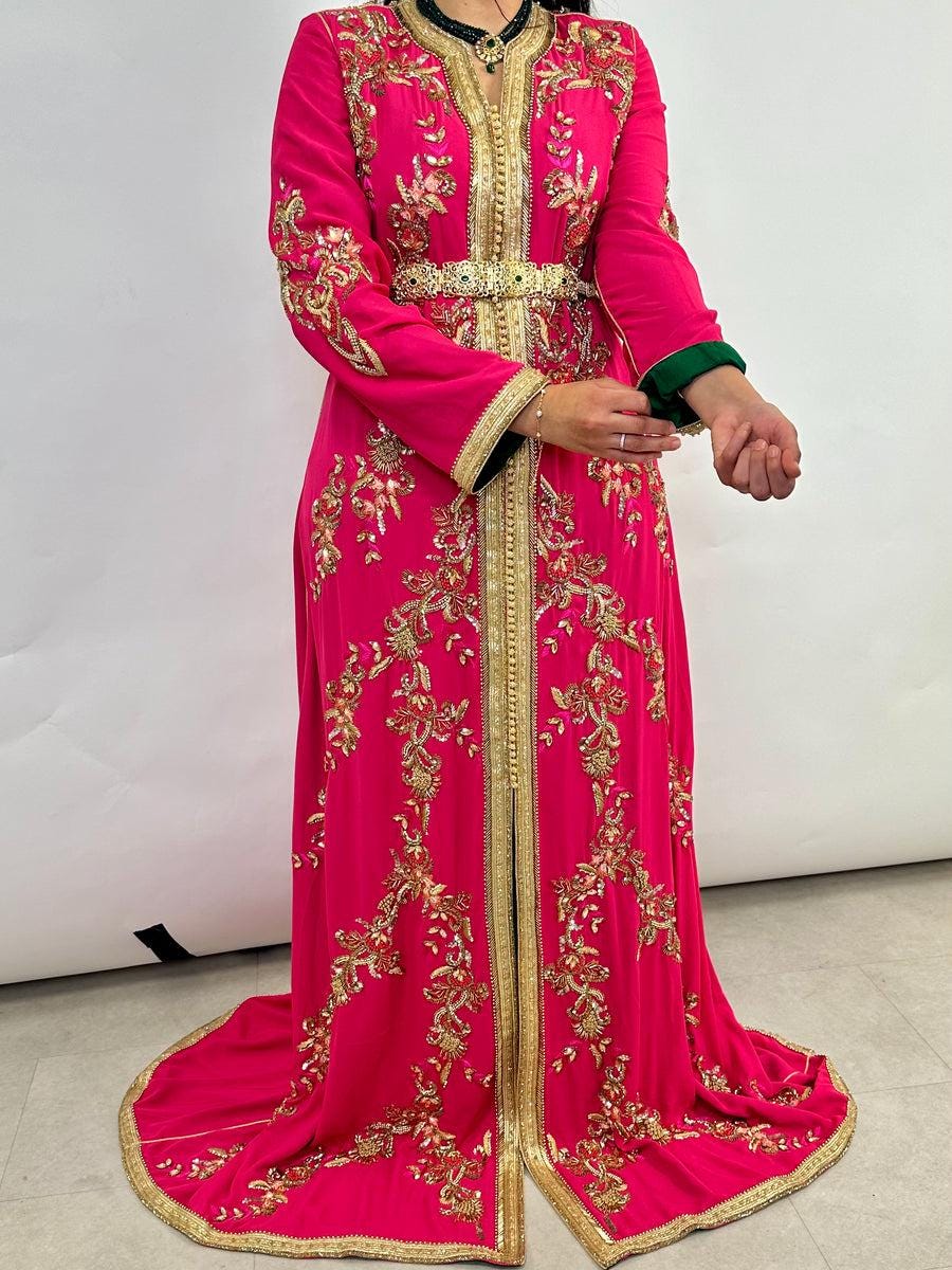 Red Moroccan Kaftan Dress | Gold Embroidered Crepe Caftan | Eid Wedding Guest Outfit