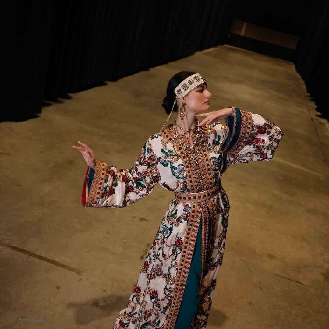 Embroidered Moroccan Bridal Kaftan, Luxury Floral Caftan Dress, Custom Made Bride Outfit