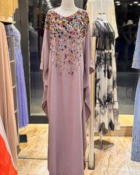 Zahyra Embellished Crepe Maxi Dress, Crystal Beaded Evening Gown, Modest Formal Wear