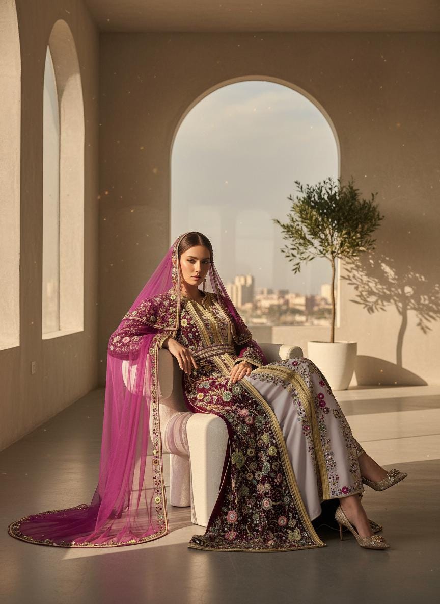 Luxury Moroccan Bridal Kaftan Takchita | Hand Embroidered Wedding Dress (Custom Made)