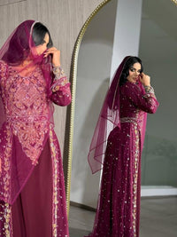 Luxury Maroon Moroccan Bridal Kaftan, Gold Embroidered Wedding Dress, Handmade Takchita