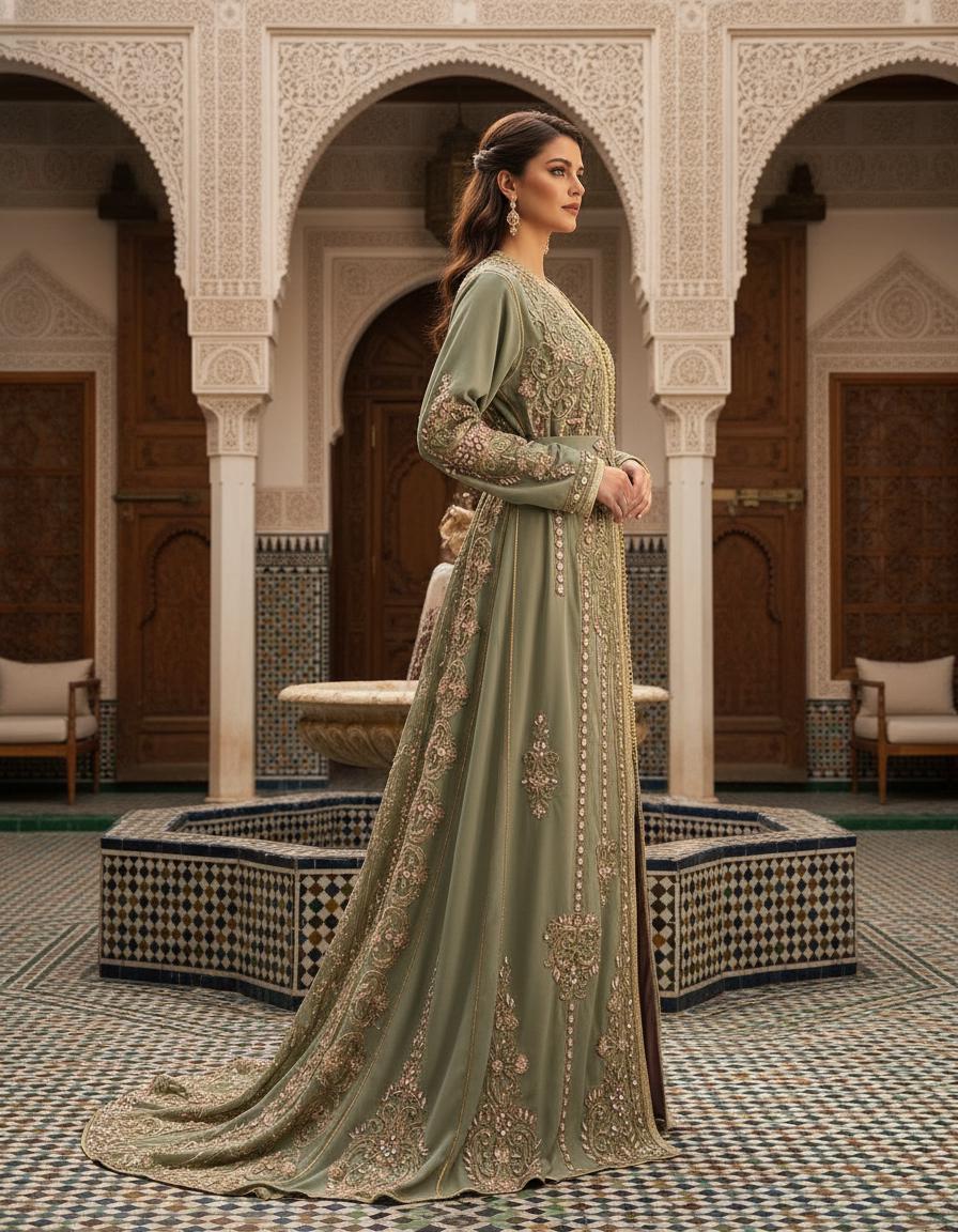 Luxury Moroccan Bridal Kaftan Takchita | Hand Embroidered Wedding Dress, Custom Made Caftan