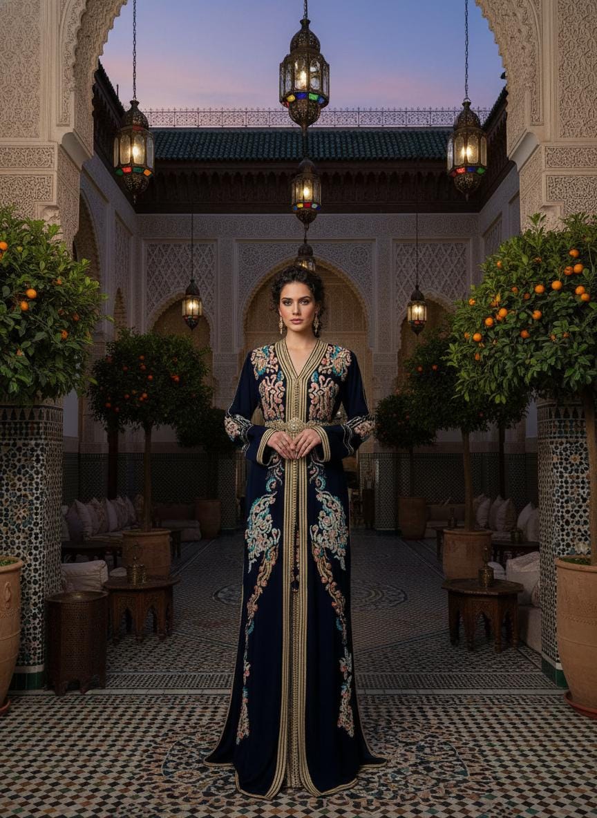 Luxury Hand-Embroidered Moroccan Bridal Kaftan Takchita | Custom Made Wedding Dress