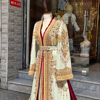 Mint Blue Moroccan Bridal Kaftan Takchita, Luxury Crepe Hand-Embroidered Wedding Nikkah Bride Outfit