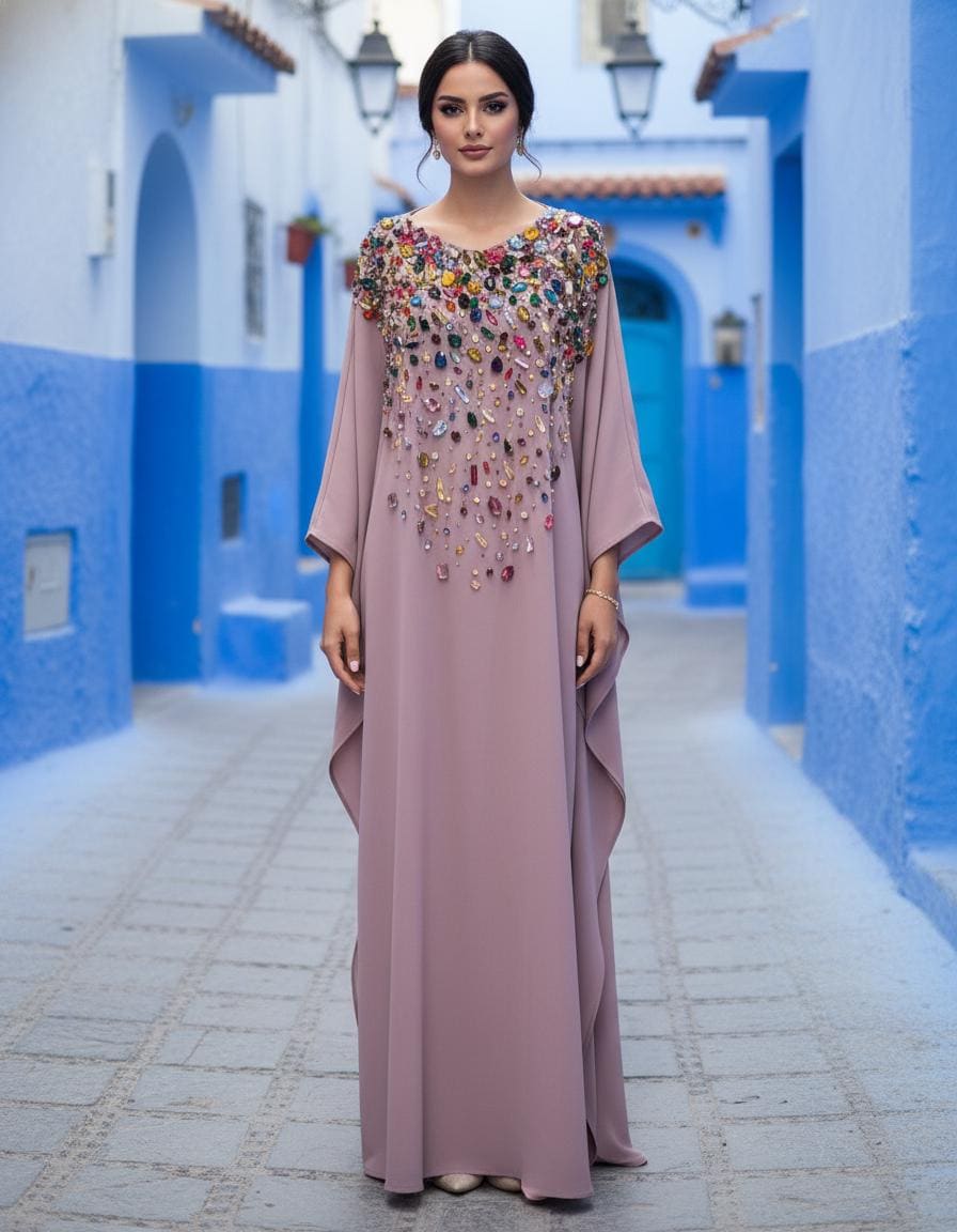 Zahyra Embellished Crepe Maxi Dress, Crystal Beaded Evening Gown, Modest Formal Wear