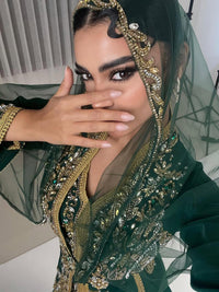 Emerald Green Moroccan Kaftan – Gold Embroidered Luxury Crepe Caftan – Henna Night, Engagement & Wedding Dress