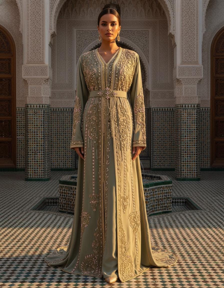 Luxury Moroccan Bridal Kaftan Takchita | Hand Embroidered Wedding Dress, Custom Made Caftan
