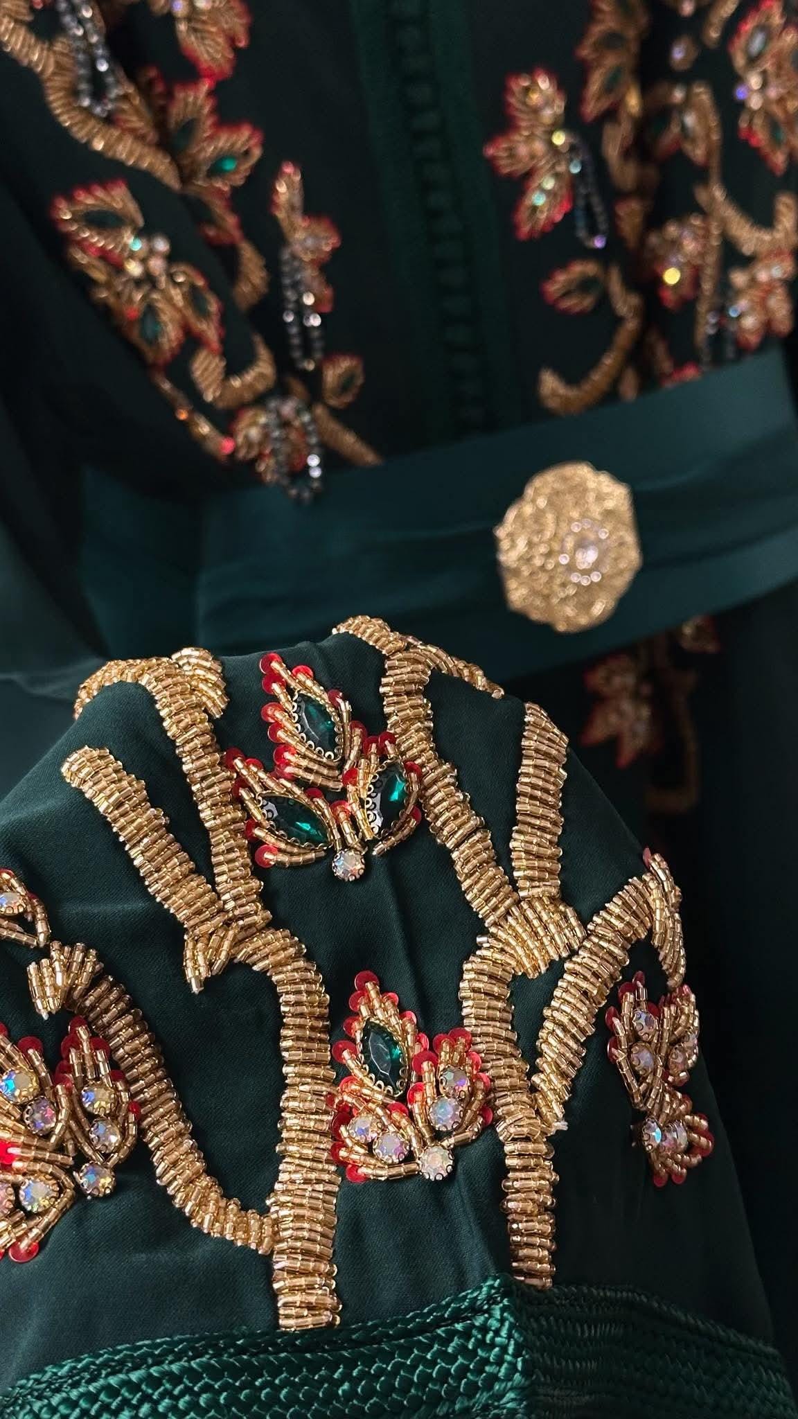 Hand Embroidered Moroccan Bridal Kaftan Takchita | Custom Made Arabic Wedding Dress