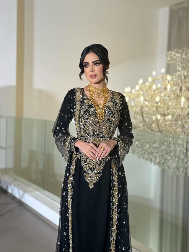 Black Moroccan Kaftan Dress with Gold Embroidery – Handmade Bridal Takchita