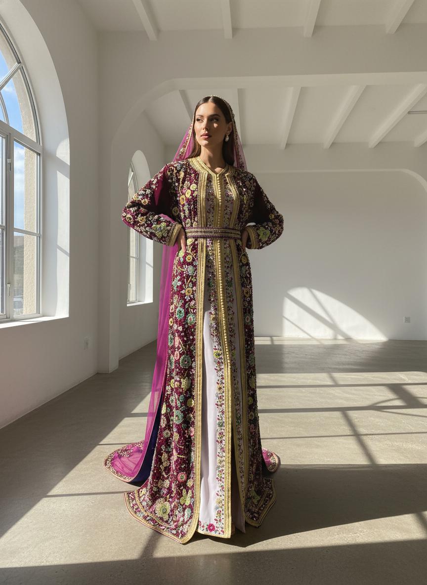 Luxury Moroccan Bridal Kaftan Takchita | Hand Embroidered Wedding Dress (Custom Made)