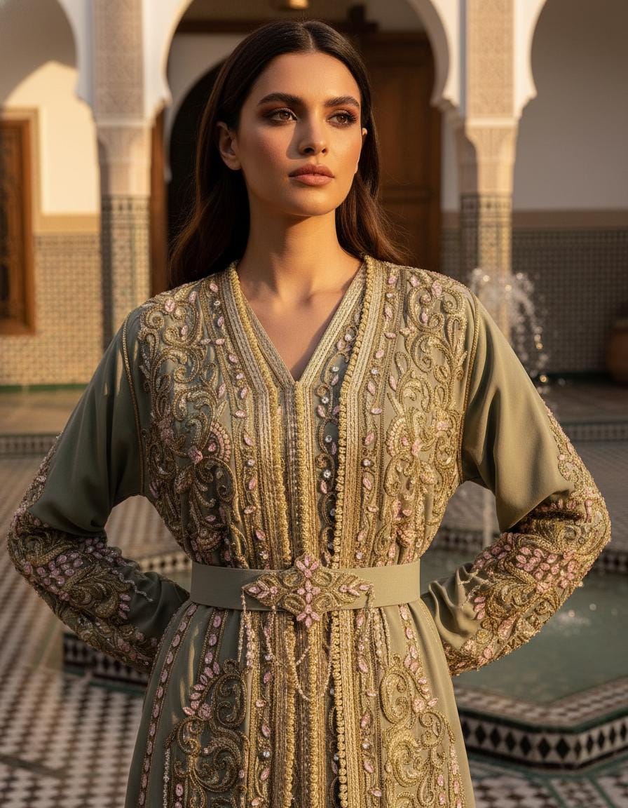 Luxury Moroccan Bridal Kaftan Takchita | Hand Embroidered Wedding Dress, Custom Made Caftan