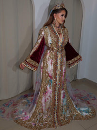 Royal Moroccan Bridal Kaftan, Luxury Silk Jacquard Wedding Dress, Hand Embroidered Couture Caftan