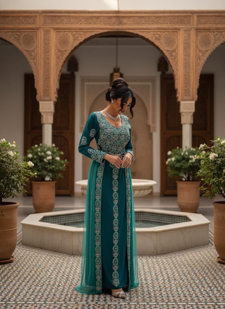 Handmade Moroccan Kaftan Dress, Gold Embroidery Bridal Takchita, Custom Wedding Caftan