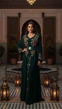 Hand Embroidered Moroccan Bridal Kaftan Takchita | Custom Made Arabic Wedding Dress
