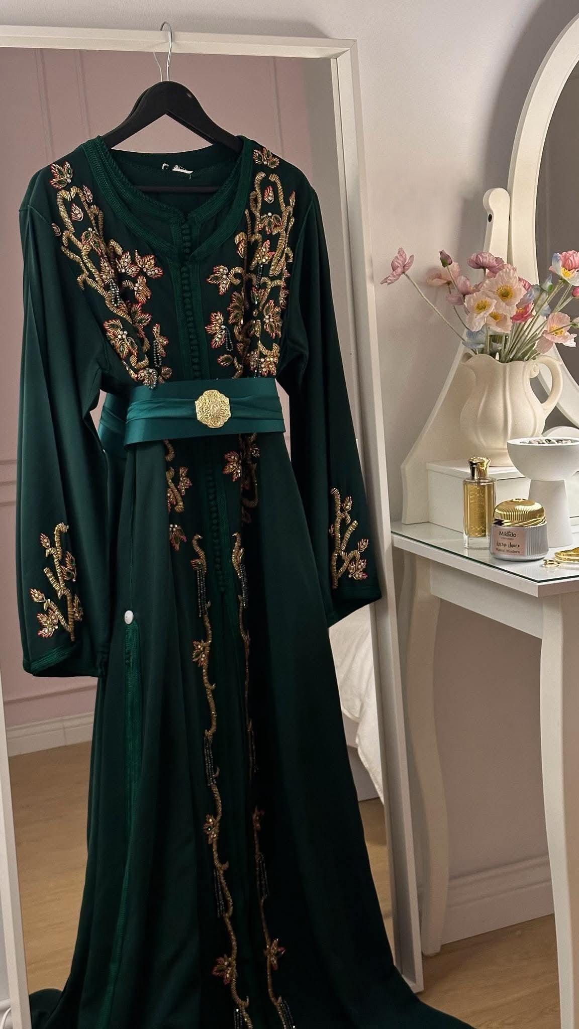 Hand Embroidered Moroccan Bridal Kaftan Takchita | Custom Made Arabic Wedding Dress