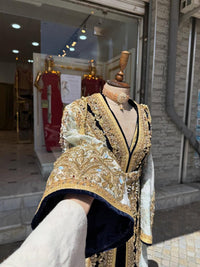 Luxury Moroccan Jacquard Kaftan | Gold Embroidered Bridal Takchita Dress