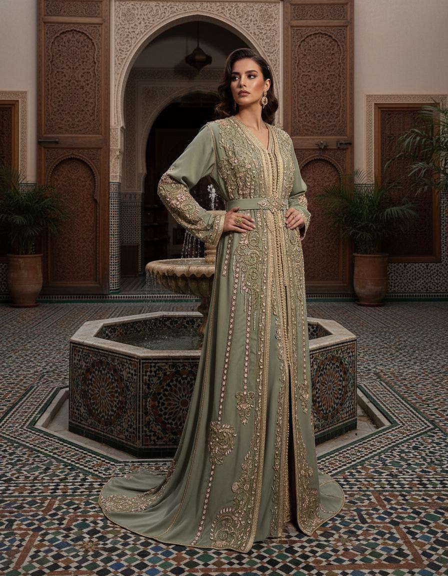Luxury Moroccan Bridal Kaftan Takchita | Hand Embroidered Wedding Dress, Custom Made Caftan
