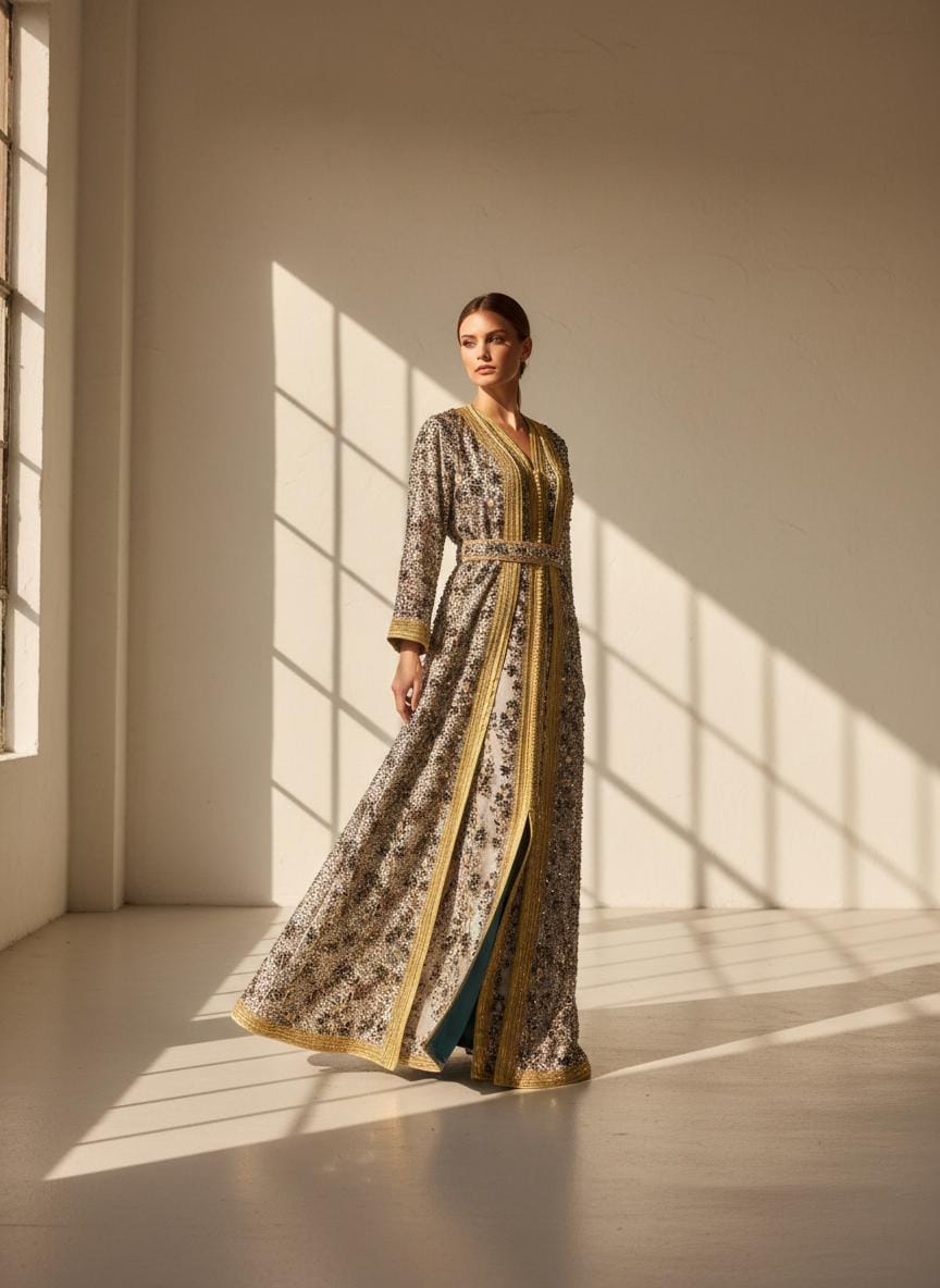 Luxury Hand-Embroidered Moroccan Bridal Kaftan Takchita | Custom Made Caftan Gown