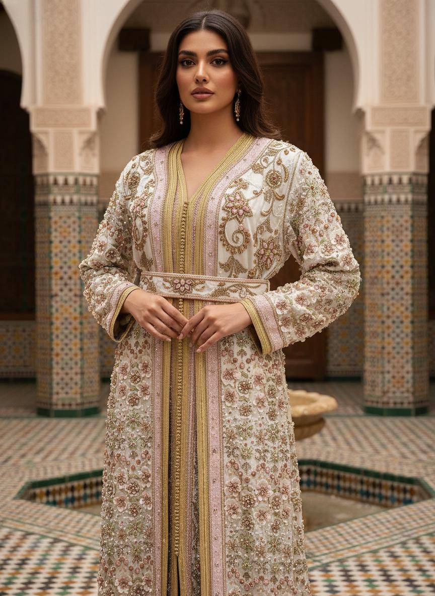 Luxury Moroccan Bridal Kaftan Takchita | Hand Embroidered Wedding Dress, Custom Made Caftan