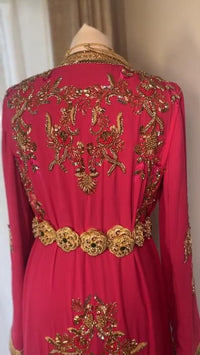 Red Moroccan Kaftan Dress | Gold Embroidered Crepe Caftan | Eid Wedding Guest Outfit