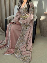 Blush Pink Moroccan Kaftan Dress | Luxury Gold Embroidery, Custom Made Bridal Wear