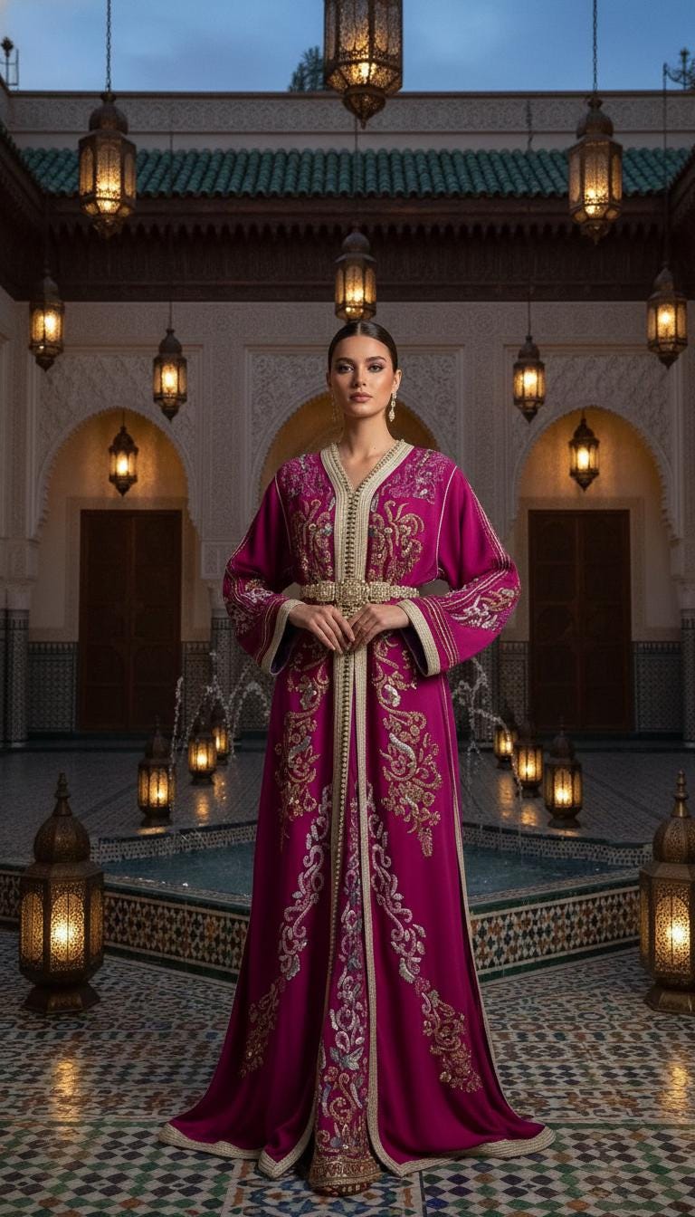 Luxury Hand-Embroidered Moroccan Bridal Kaftan Takchita | Custom Arabic Wedding Dress