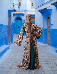 Embroidered Moroccan Bridal Kaftan, Luxury Floral Caftan Dress, Custom Made Bride Outfit