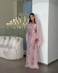Blush Pink Moroccan Kaftan – Hand Embroidered Georgette Bridal Dress