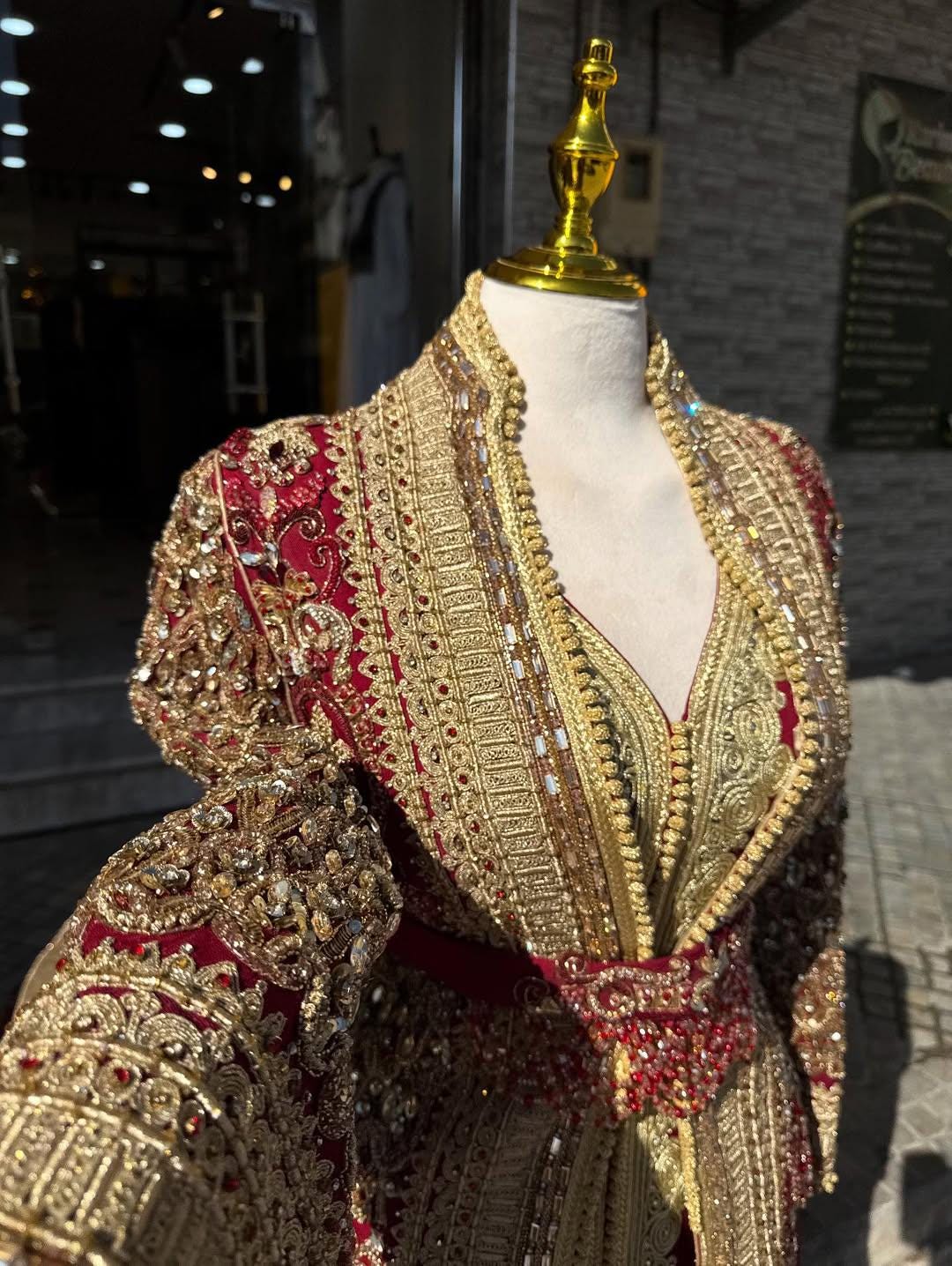 Luxury Moroccan Bridal Kaftan Red Velvet | Hand Embroidered Wedding Takchita | Custom Made Arabic Dress