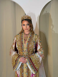 Royal Moroccan Bridal Kaftan, Luxury Silk Jacquard Wedding Dress, Hand Embroidered Couture Caftan