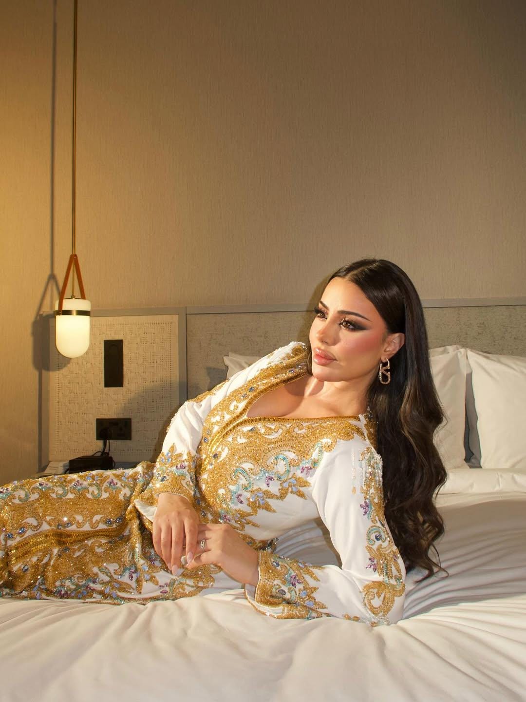 Luxury White Moroccan Kaftan – Gold Hand Embroidered Bridal Caftan – Custom Wedding & Henna Dress