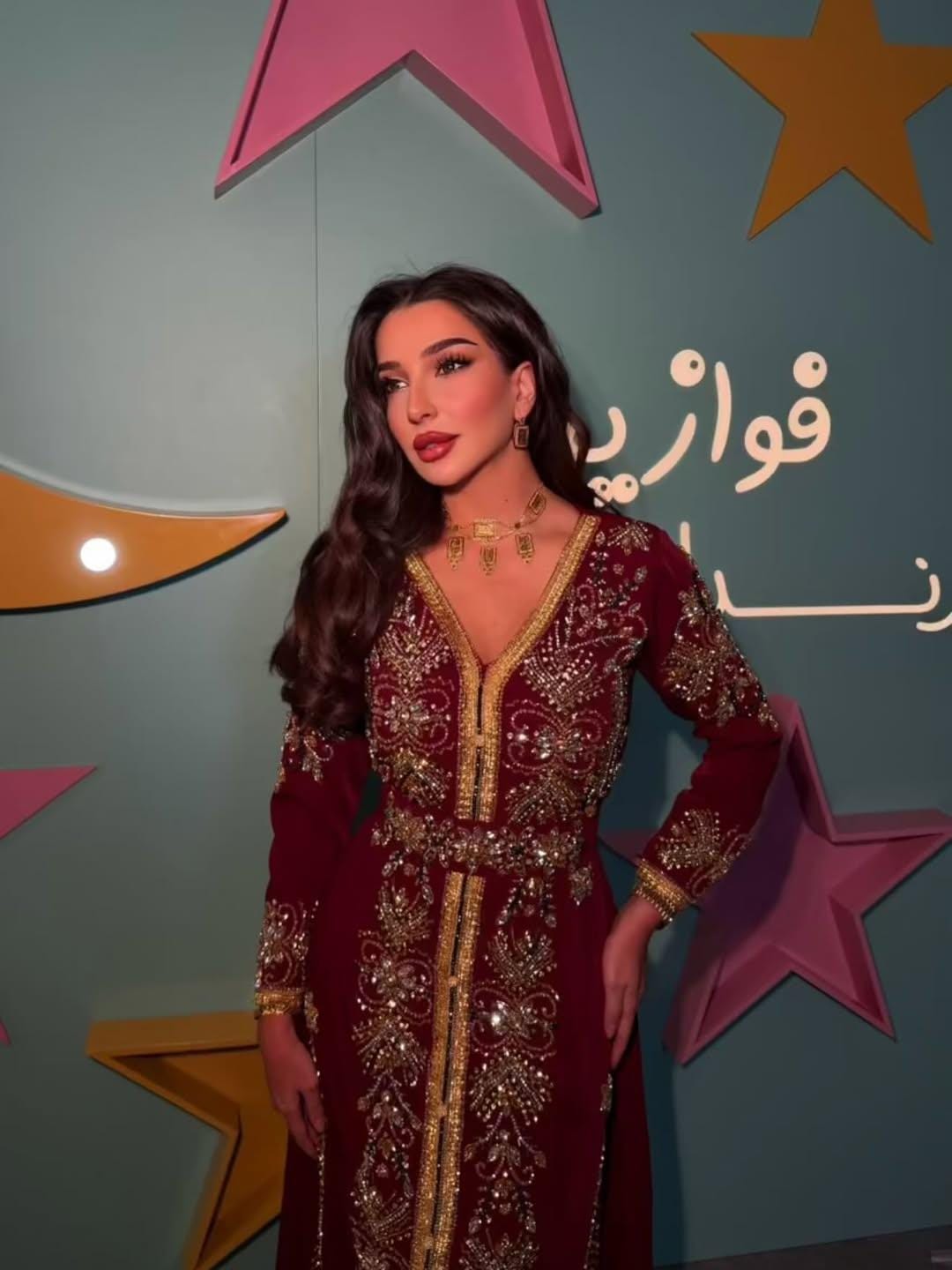 Burgundy Moroccan Kaftan – Luxury Gold Embroidered Bridal Caftan – Handmade Wedding & Henna Dress