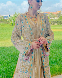 Ivory Moroccan Bridal Kaftan, Gold Embroidery, Custom Made Elegant Bride Gown