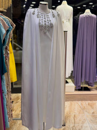 Royal Blue Crepe Maxi Dress, Cape Sleeve, Hand-Embroidered Neckline, Custom Bridal Gown